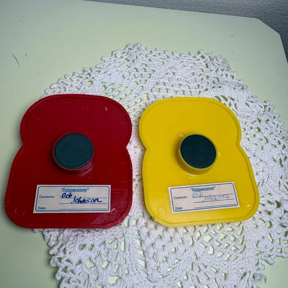 Vintage Red Yellow Toast Bread Stamper Kitschy Retro Plastic Magnet